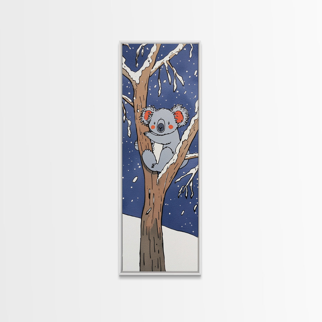 Cute Koala In Snowy Tree Canvas Print, Whimsical Animal Wall Art, Kids Room Decor, Nursery Wildlife Gift, Woodland Baby Decor