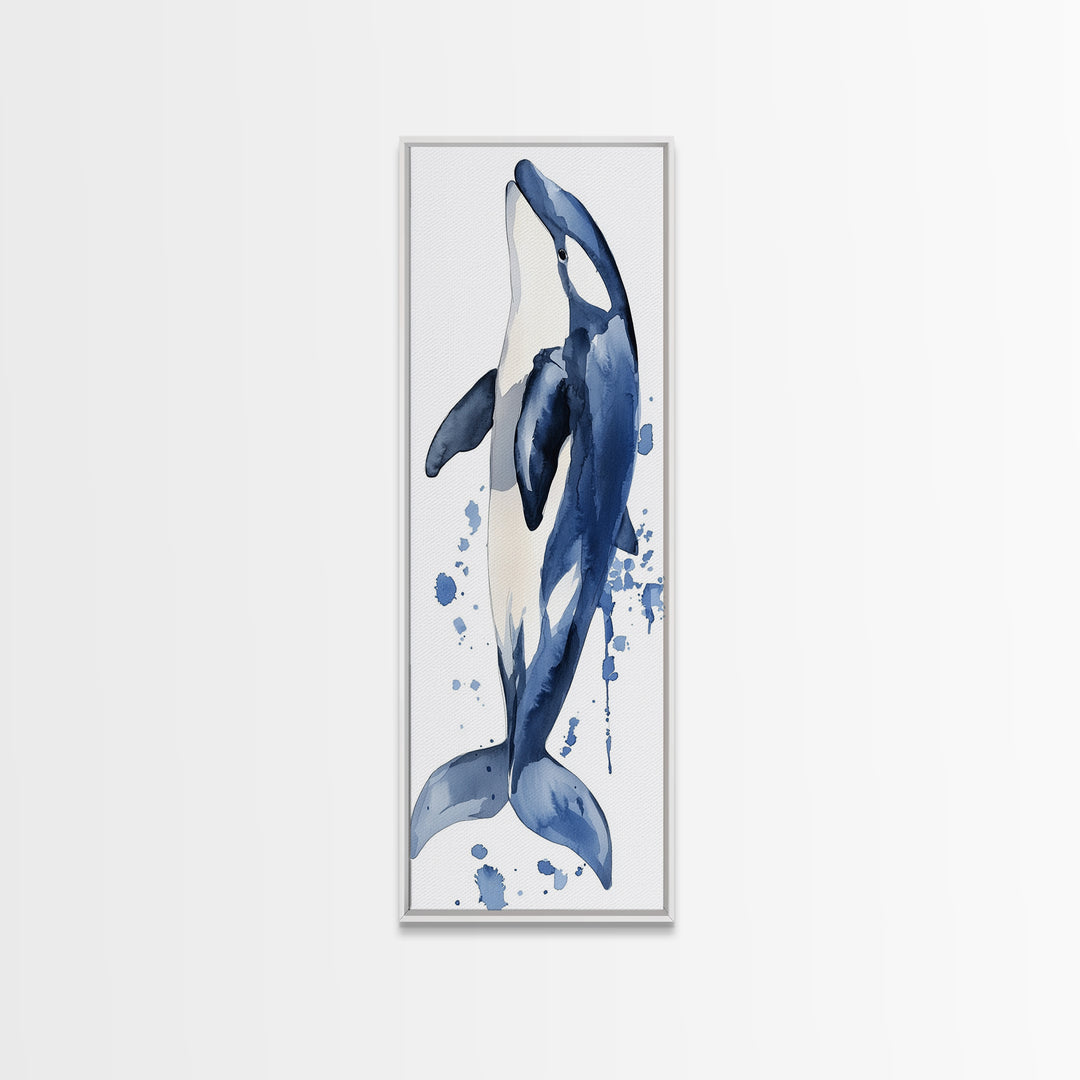 Blue Whale Watercolor Canvas Print, Ocean Animal Wall Art, Nautical Nursery Decor, Coastal Bathroom Art, Ocean Lover Gift