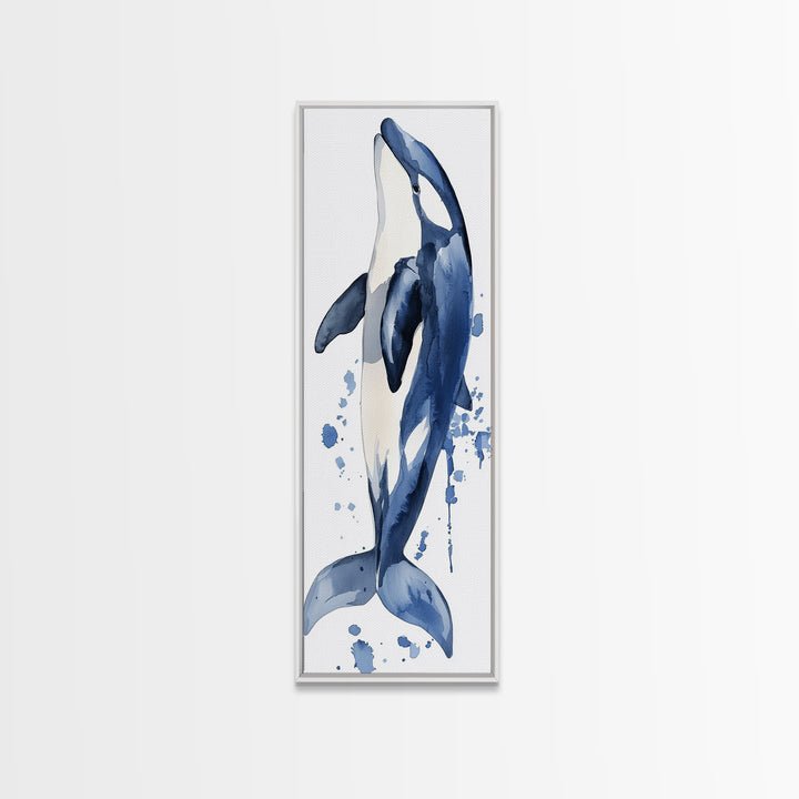Blue Whale Watercolor Canvas Print, Ocean Animal Wall Art, Nautical Nursery Decor, Coastal Bathroom Art, Ocean Lover Gift