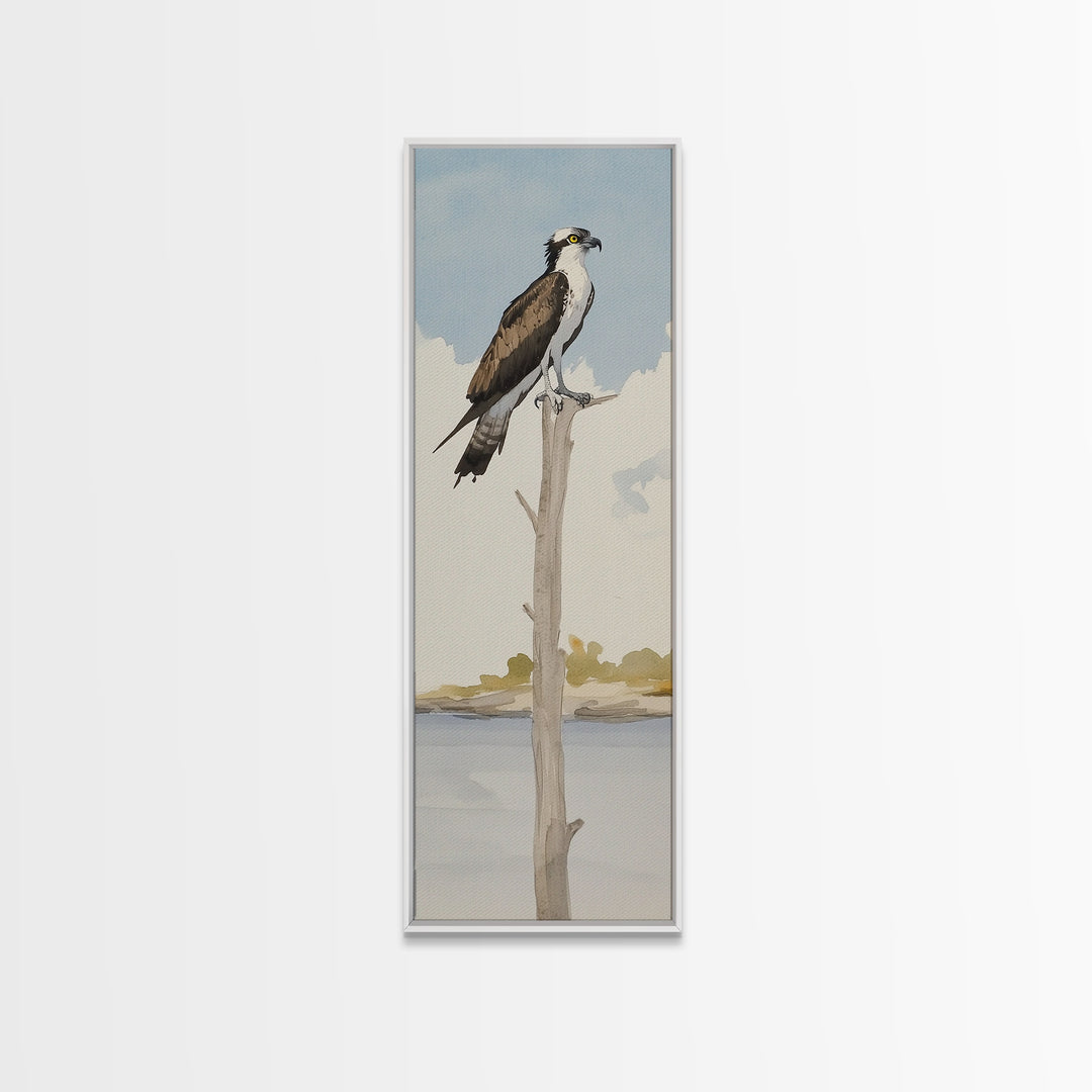 Osprey On Bare Tree Wall Art, Serene Lake Landscape Print, Coastal Wildlife Decor, Rustic Nature Art, Gift For Bird Lover