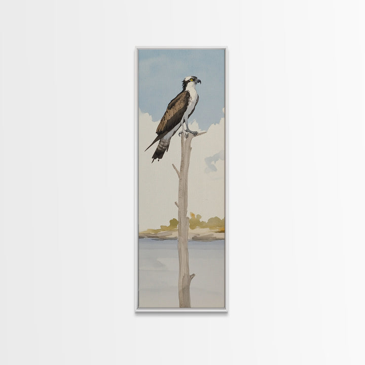 Osprey On Bare Tree Wall Art, Serene Lake Landscape Print, Coastal Wildlife Decor, Rustic Nature Art, Gift For Bird Lover