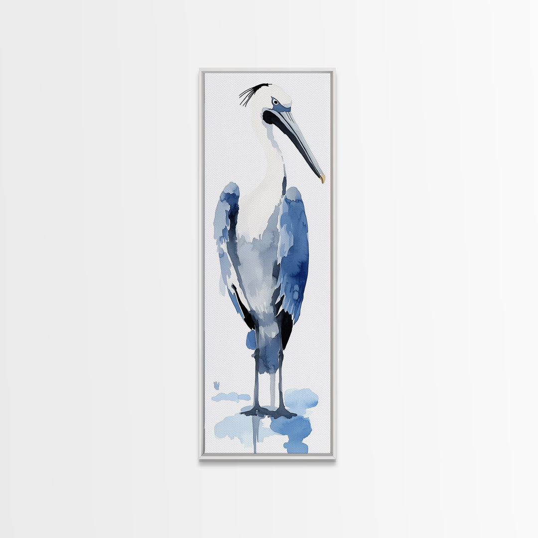 Blue Heron Watercolor Wall Art, Coastal Bird Print, Nautical Bathroom Decor, Ocean Wildlife Art, Elegant Lake House Gift