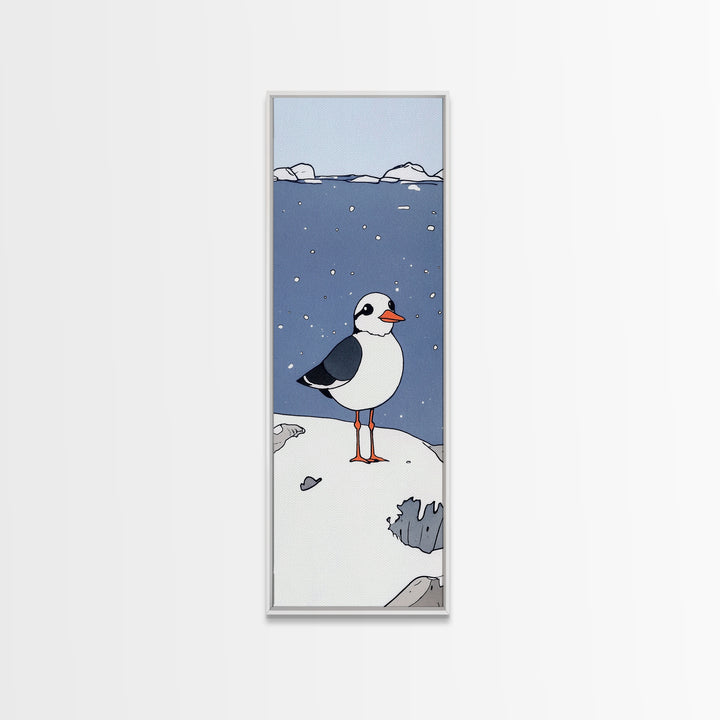 Whimsical Puffin Snow Scene Wall Art, Arctic Bird Print, Coastal Nursery Decor, Cute Animal Art, Winter Wildlife Gift, Kids Room Decor