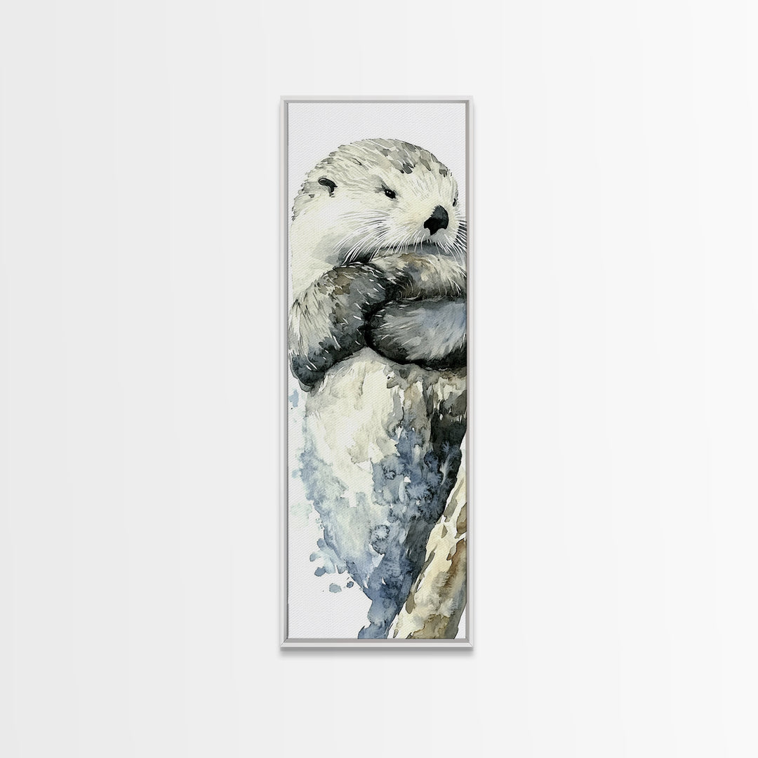 Cute Sea Otter Portrait Canvas Print, Coastal Animal Wall Art, Ocean Nursery Decor, Bathroom Wall Decor, Gift For Otter Lover