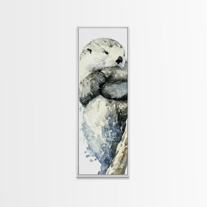 Cute Sea Otter Portrait Canvas Print, Coastal Animal Wall Art, Ocean Nursery Decor, Bathroom Wall Decor, Gift For Otter Lover