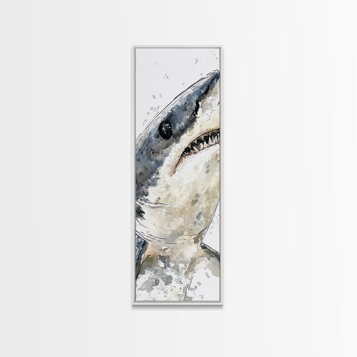 Great White Shark Canvas Print, Dramatic Ocean Animal Wall Art, Nautical Bathroom Decor, Coastal Sea Life Gift For Shark Lover