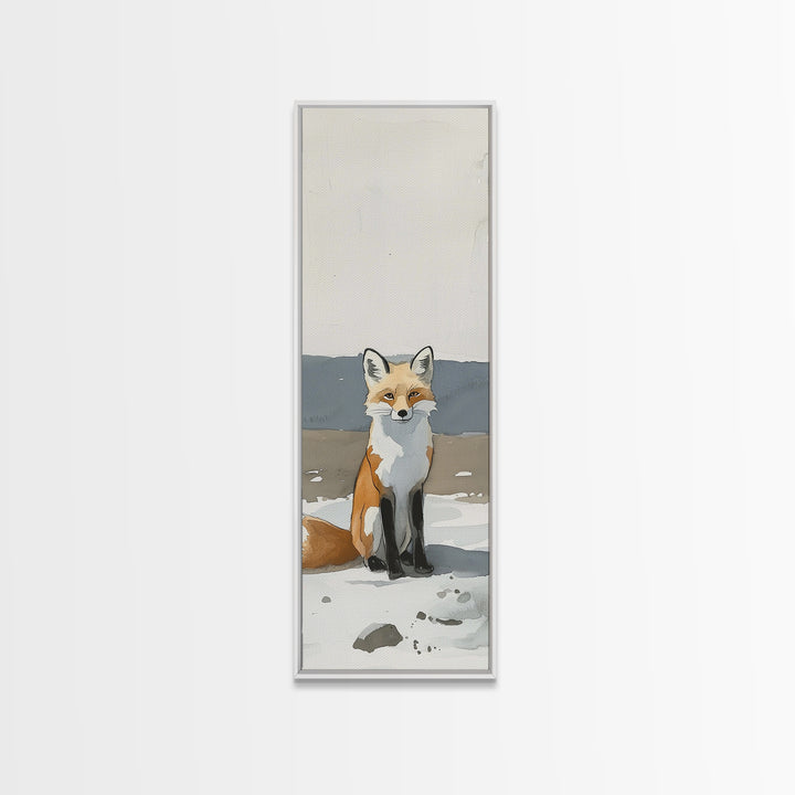 Minimal Fox In Snow Wall Art, Modern Wildlife Canvas Print, Scandinavian Animal Decor, Woodland Nursery Art, Neutral Home Decor