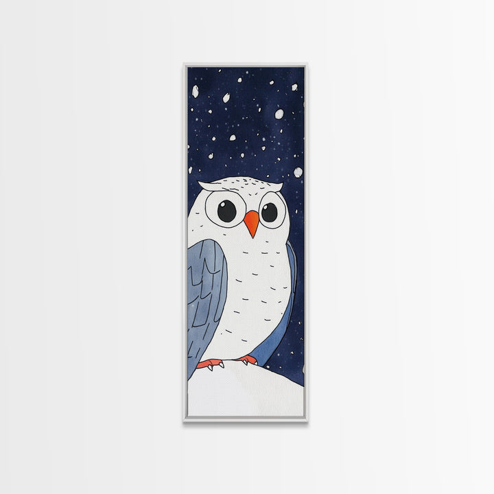 Snowy Owl Closeup Wall Art, Cute Winter Bird Canvas Print, Whimsical Nursery Decor, Kids Room Art, Snowfall Animal Gift Print