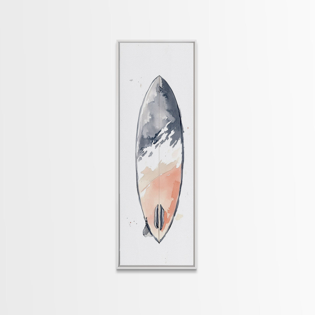 Minimalist Coral Gray Surfboard Canvas Print, Beach Wall Art, Coastal Bathroom Decor, Modern Nautical Home Decor, Surf Poster