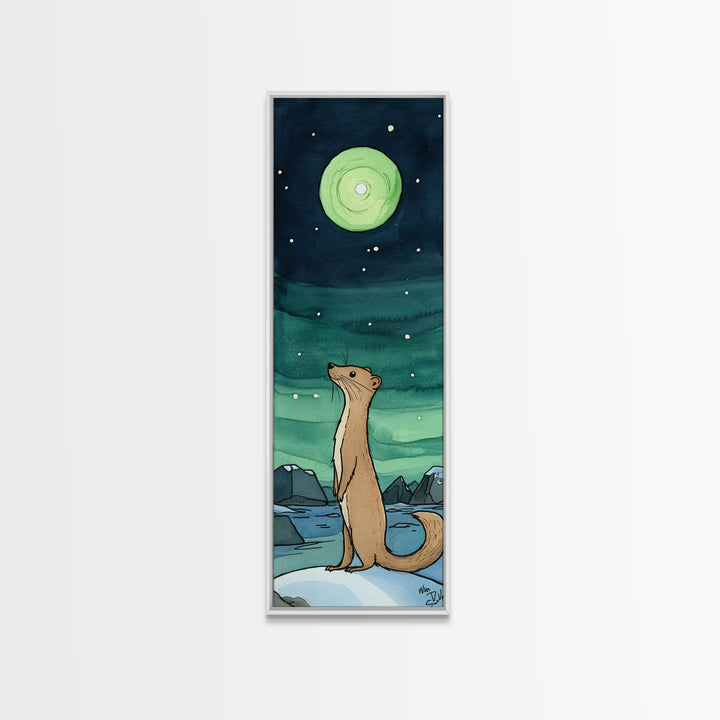 Otter Under Green Moon Aurora Wall Art, Whimsical Animal Print, Celestial Nursery Decor, Cute Kids Room Art, Gift For Her