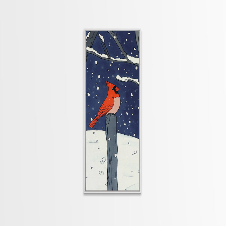 Red Cardinal On Snowy Fence Post Canvas Print, Winter Bird Wall Art, Rustic Home Decor, Christmas Gift, Nature Wall Decor