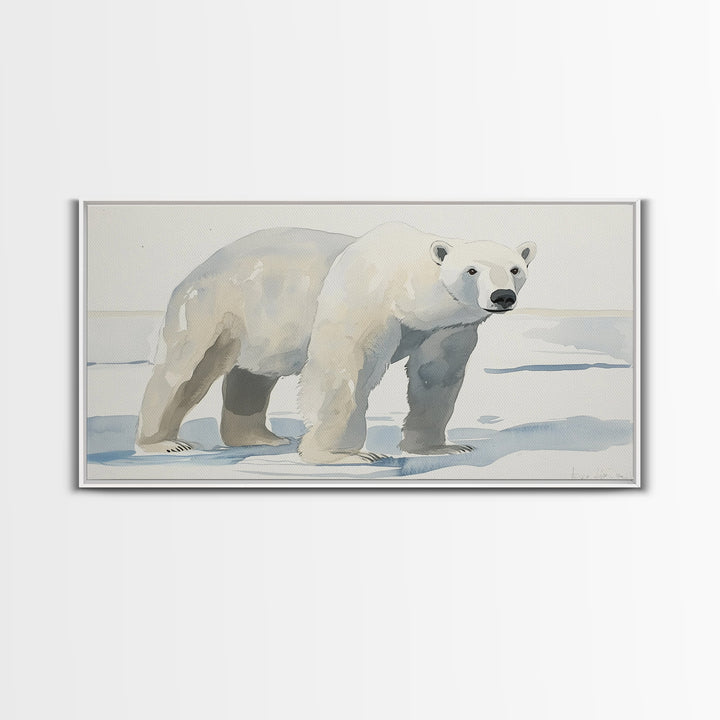 Polar Bear On Arctic Ice Wall Art, Watercolor Wildlife Canvas Print, Coastal Nursery Decor, Animal Lover Gift, Kids Room Art