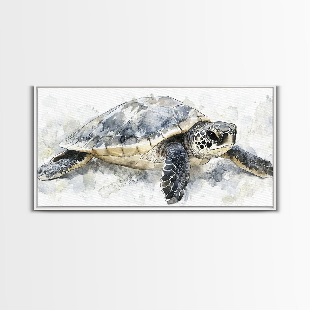 Realistic Sea Turtle Swimming Canvas Print, Coastal Wall Art, Ocean Animal Decor, Beach House Art Print, Gift For Sea Lovers