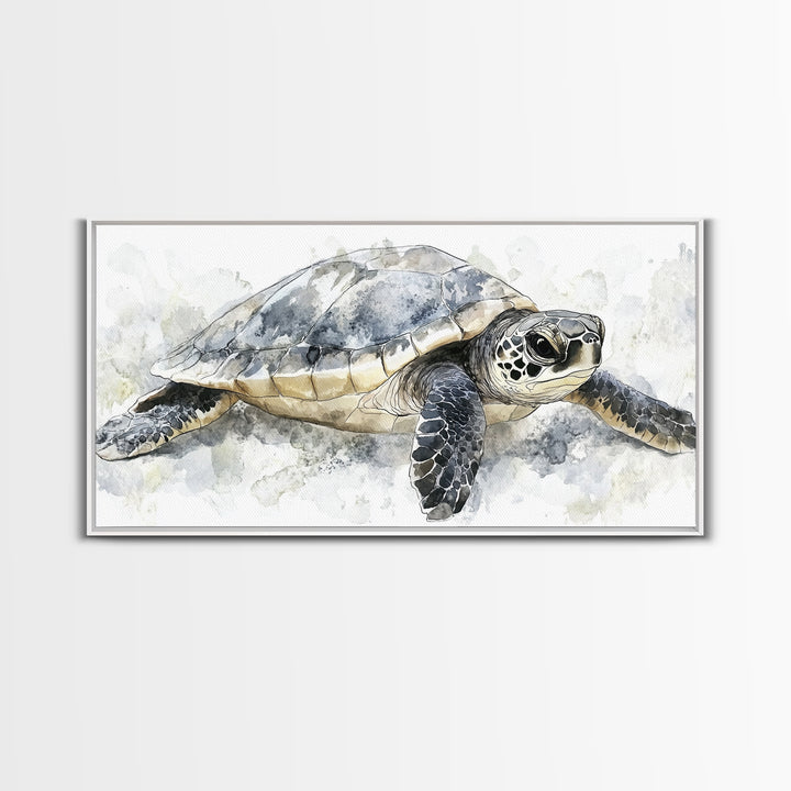 Realistic Sea Turtle Swimming Canvas Print, Coastal Wall Art, Ocean Animal Decor, Beach House Art Print, Gift For Sea Lovers