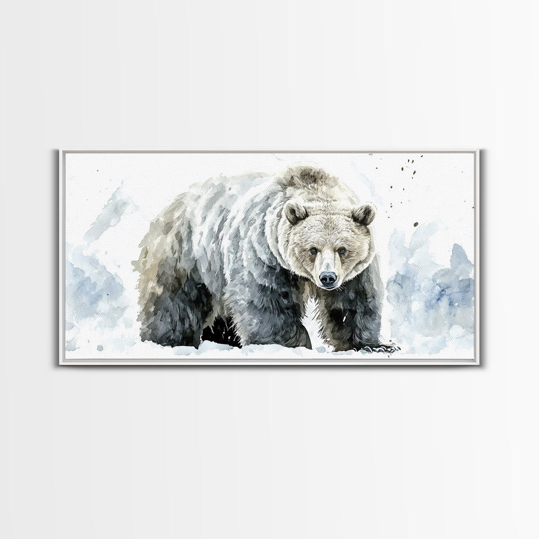 Snowy Grizzly Bear Canvas Print, Winter Wildlife Wall Art, Rustic Mountain Animal Decor, Lodge Cabin Living Room Gift For Him