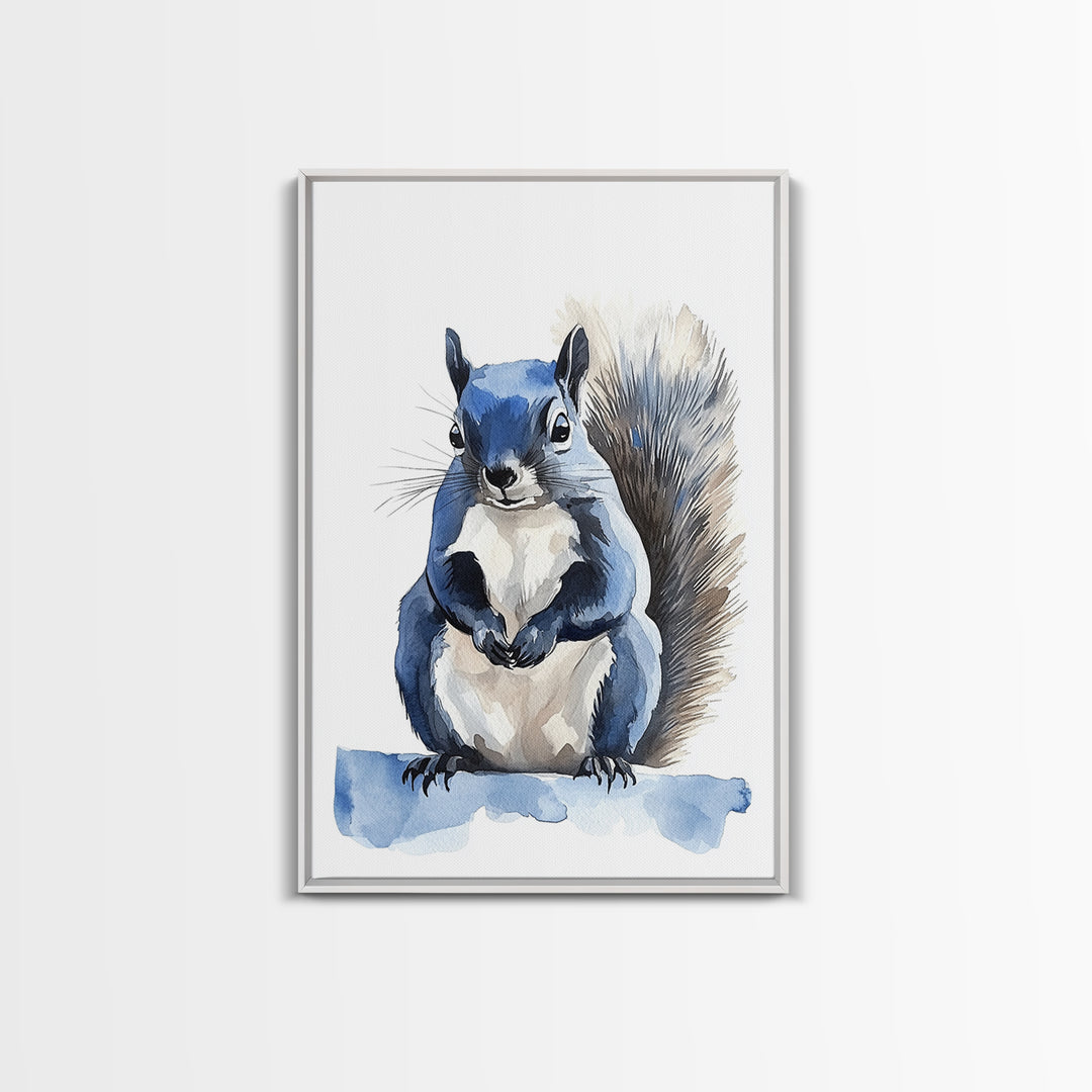 Blue Watercolor Squirrel Wall Art, Cute Woodland Animal Print, Nursery Decor, Kids Room Art, Whimsical Wildlife Poster Gift