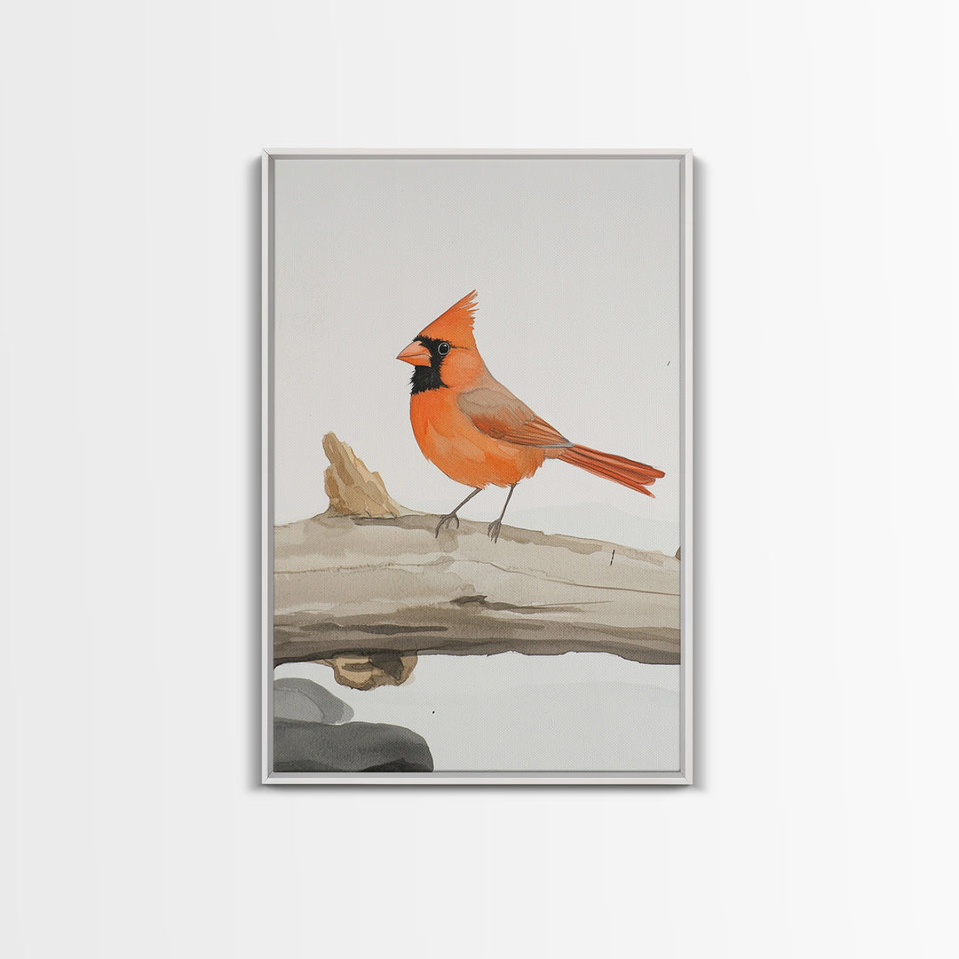 Bright Cardinal On Weathered Log Canvas Print, Winter Bird Wall Art, Rustic Nature Decor, Farmhouse Wall Decor, Gift For Her