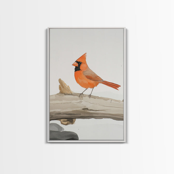 Bright Cardinal On Weathered Log Canvas Print, Winter Bird Wall Art, Rustic Nature Decor, Farmhouse Wall Decor, Gift For Her