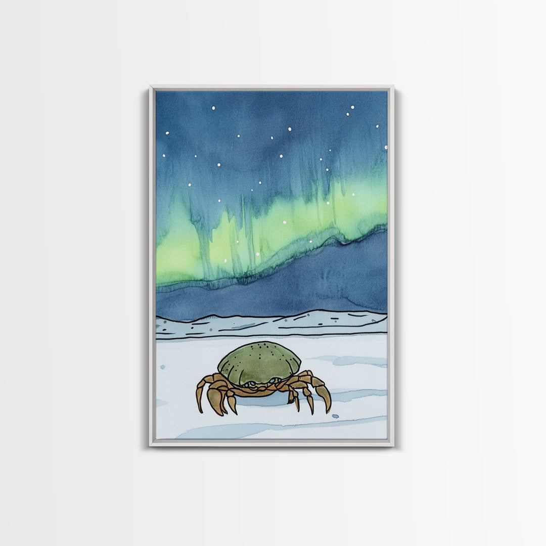 Arctic Crab Under Northern Lights Wall Art, Whimsical Ocean Print, Coastal Nursery Decor, Marine Life Gift, Kids Room Art