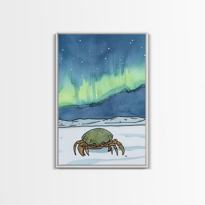 Arctic Crab Under Northern Lights Wall Art, Whimsical Ocean Print, Coastal Nursery Decor, Marine Life Gift, Kids Room Art