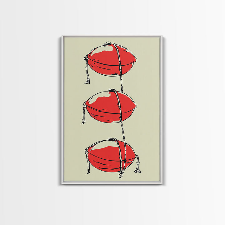 Red Lobster Buoys Wall Art, Nautical Line Drawing Print, Coastal Kitchen Decor, Beach House Wall Decor, Bold Minimal Art