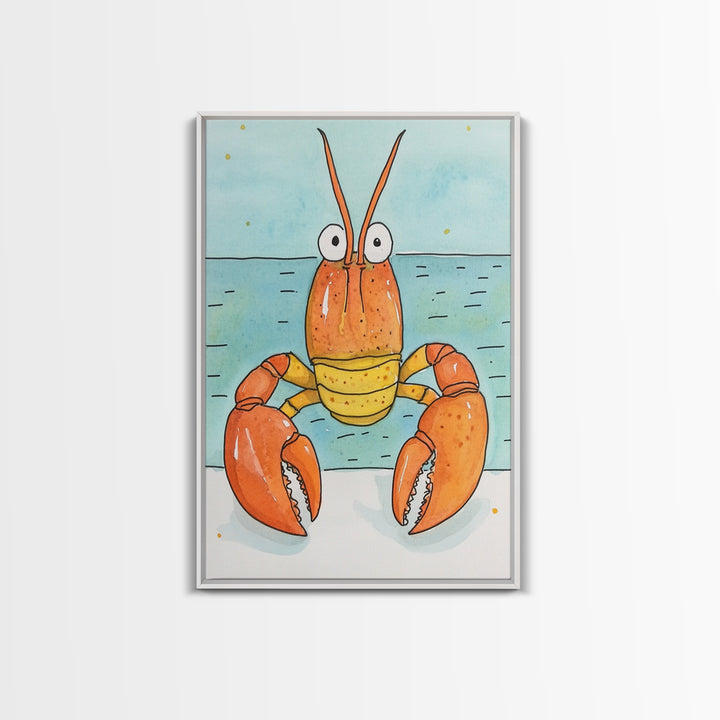 Cute Orange Lobster By The Sea Wall Art, Coastal Kitchen Decor, Nautical Bathroom Print, Seafood Art, Beach House Decor Gift