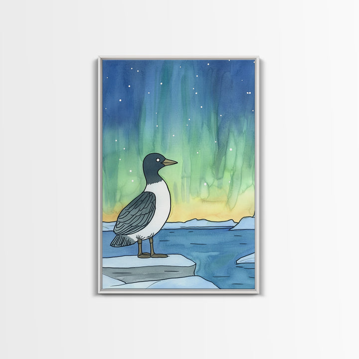 Arctic Bird Under Northern Lights Wall Art, Aurora Landscape Print, Coastal Nursery Decor, Nature Gift For Her Home Decor