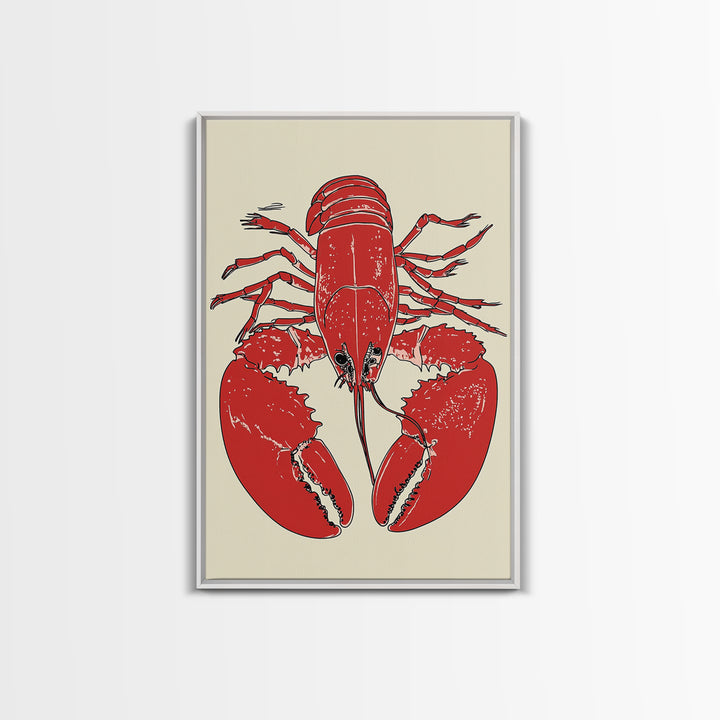 Bold Red Lobster Illustration Canvas Print, Seafood Kitchen Wall Art, Coastal Home Decor, Nautical Dining Room Print Gift