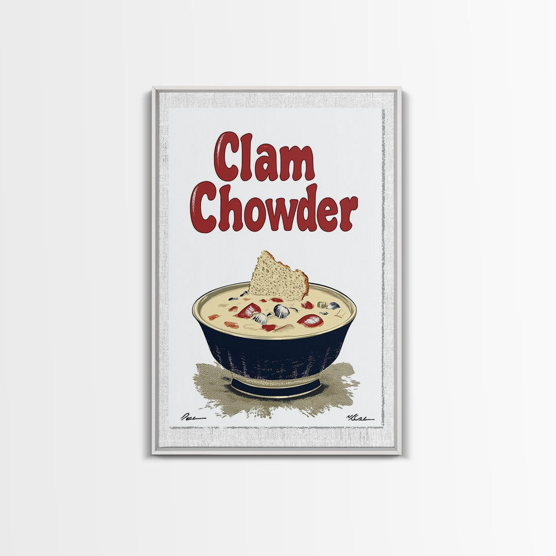 Clam Chowder Bowl Typography Wall Art, Coastal Kitchen Decor, Seafood Poster, Restaurant Wall Decor, Food Lover Gift Idea