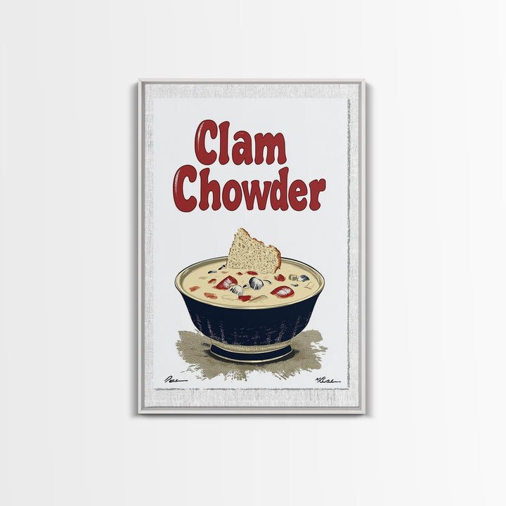Clam Chowder Bowl Typography Wall Art, Coastal Kitchen Decor, Seafood Poster, Restaurant Wall Decor, Food Lover Gift Idea