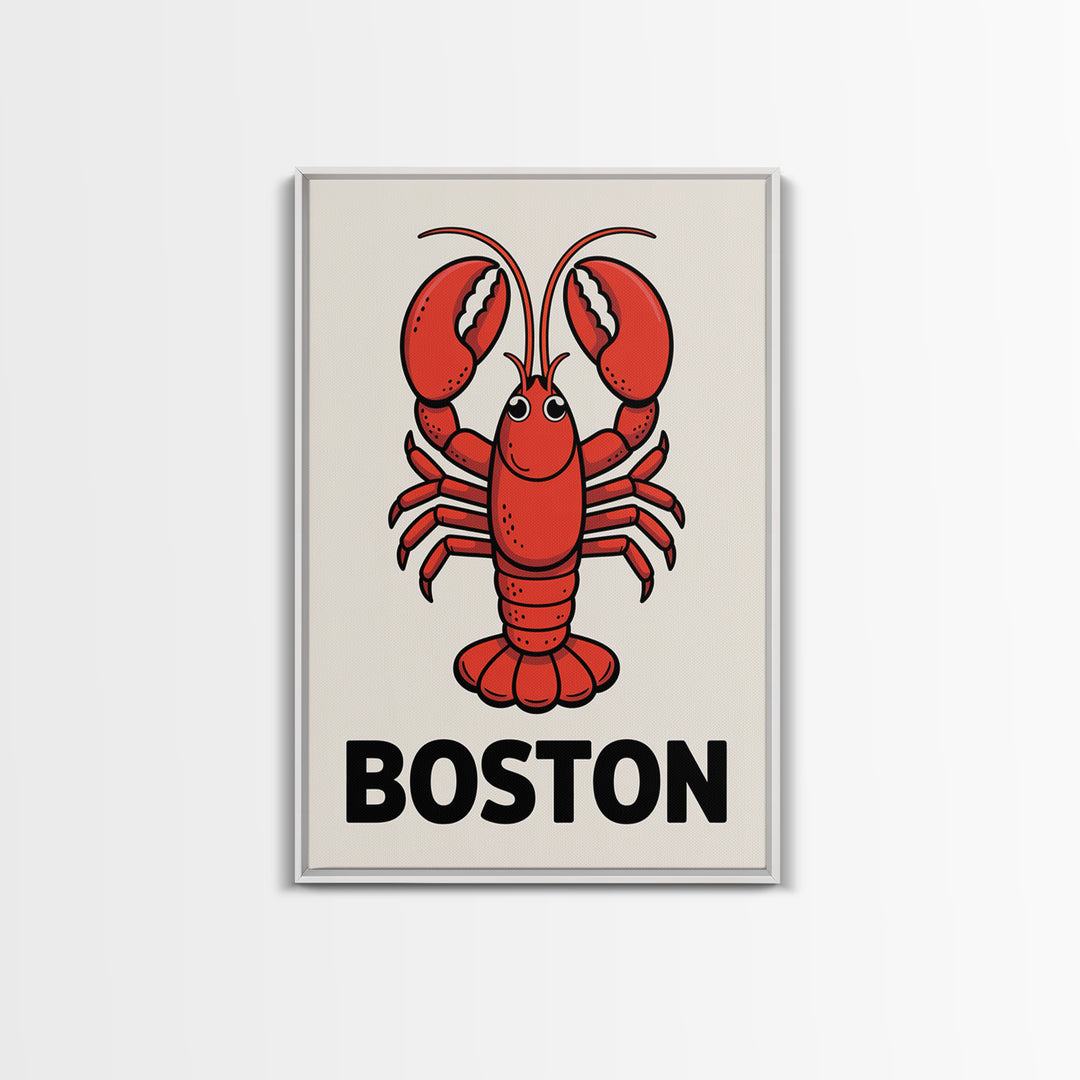 Red Lobster Boston Canvas Print, Coastal Kitchen Wall Art, Nautical Seafood Poster, New England Beach House Decor Art Gift