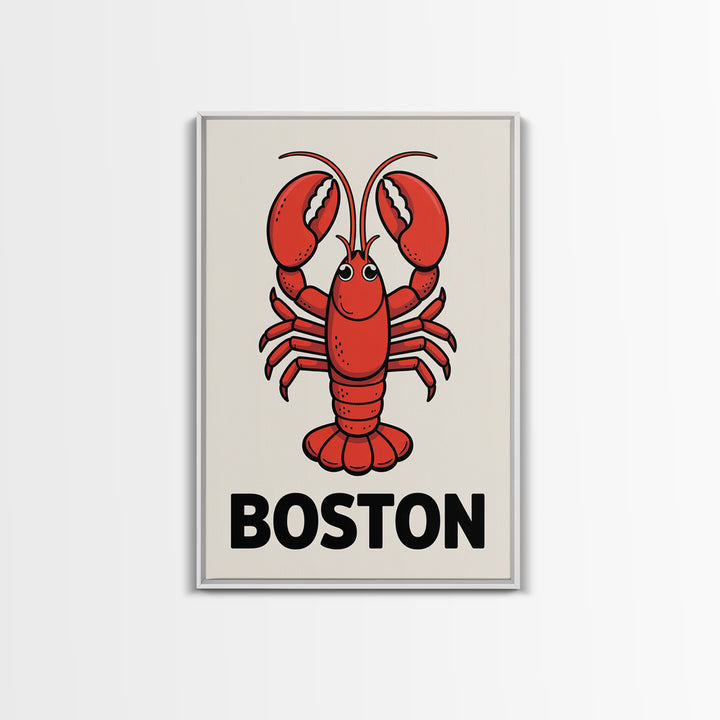 Red Lobster Boston Canvas Print, Coastal Kitchen Wall Art, Nautical Seafood Poster, New England Beach House Decor Art Gift