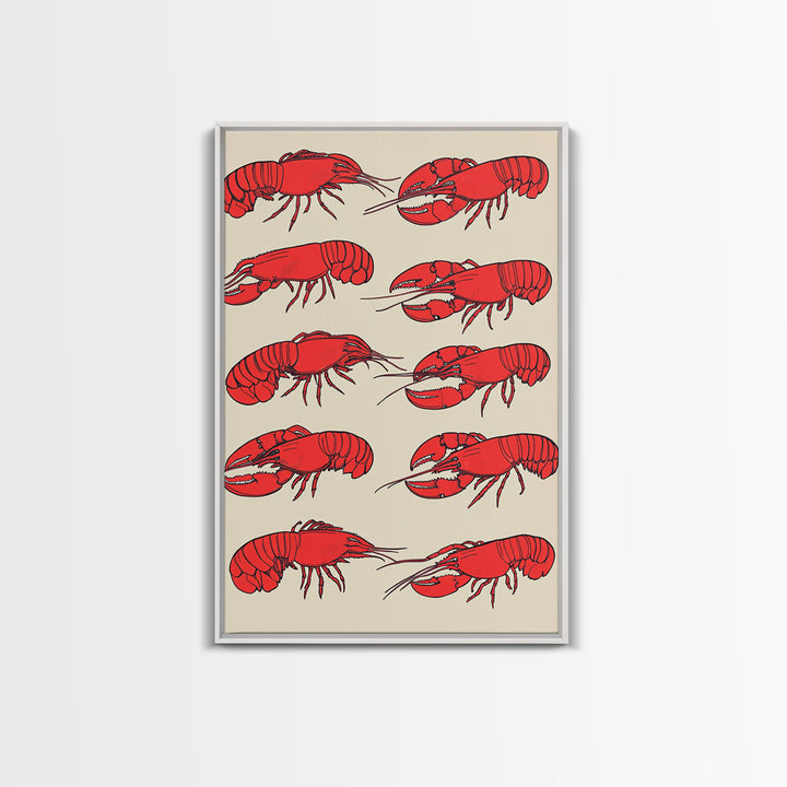 Red Lobster Pattern On Beige Wall Art, Coastal Kitchen Decor, Seafood Print, Nautical Home Decor, Beach House Dining Room Gift