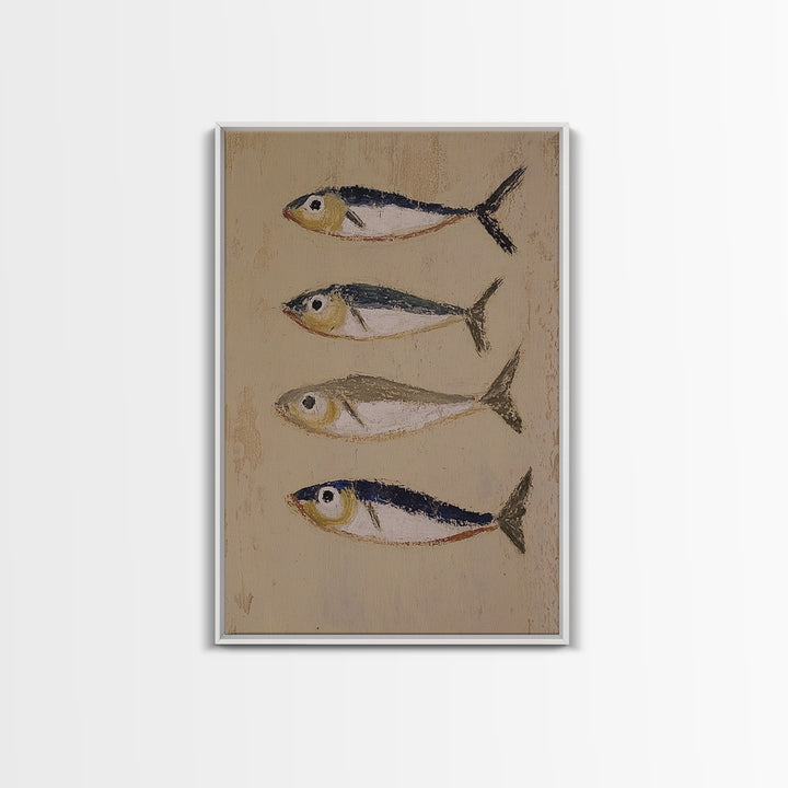 Four Small Fish Rustic Wall Art, Coastal Kitchen Decor, Nautical Print, Seafood Wall Decor, Beach House Dining Room Gift For Foodie