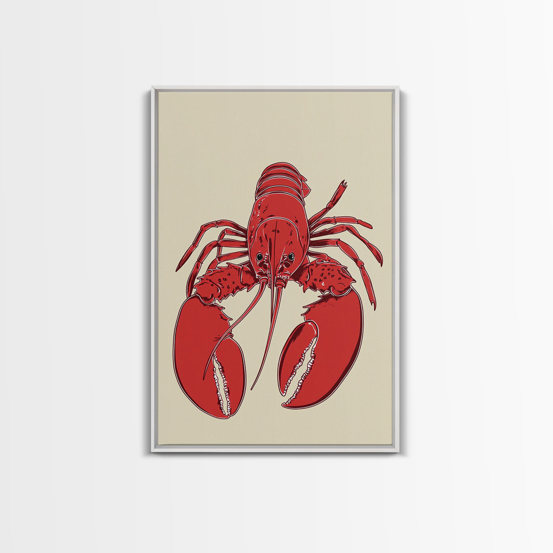 Bold Red Lobster Illustration Canvas Print, Coastal Kitchen Wall Art, Nautical Seafood Decor, Beach House Gift For Food Lovers