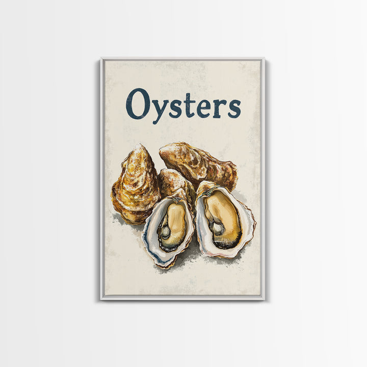 Blue Oyster Shell Illustration Canvas Print, Coastal Kitchen Wall Decor, Seafood Poster, Nautical Dining Room Art Print, Gift For Foodie