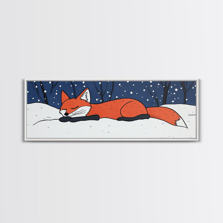 Sleeping Red Fox In Snow Wall Art, Whimsical Winter Animal Print, Woodland Nursery Decor, Cozy Kids Room Canvas Print Gift