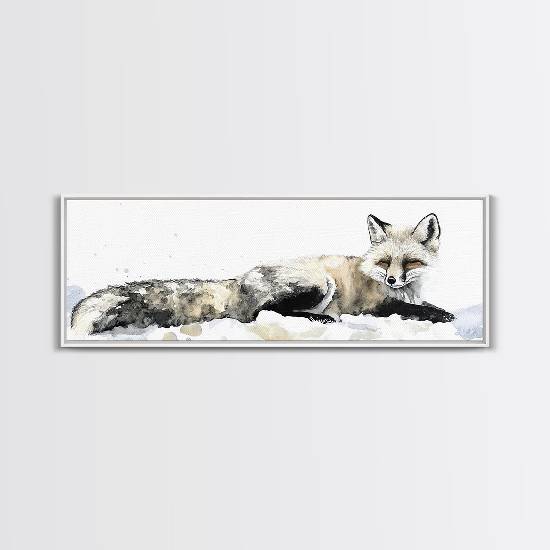 Resting Arctic Fox In Snow Canvas Print, Winter Wildlife Wall Art, Neutral Woodland Decor, Minimalist Animal Art, Bedroom Decor Gift