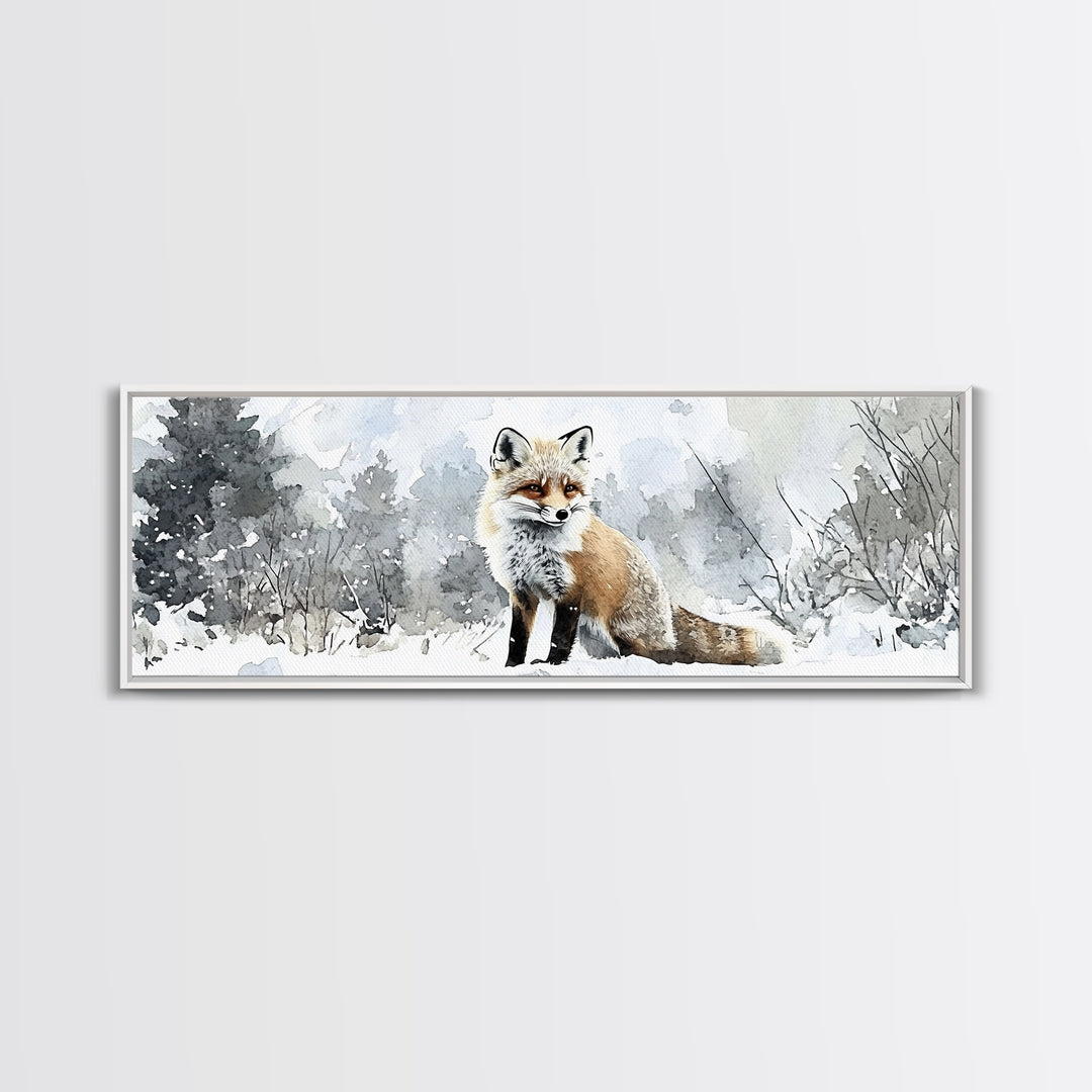 Red Fox In Snowy Forest Framed Canvas Print, Winter Wildlife Wall Art, Woodland Animal Decor, Rustic Nature Gift For Her