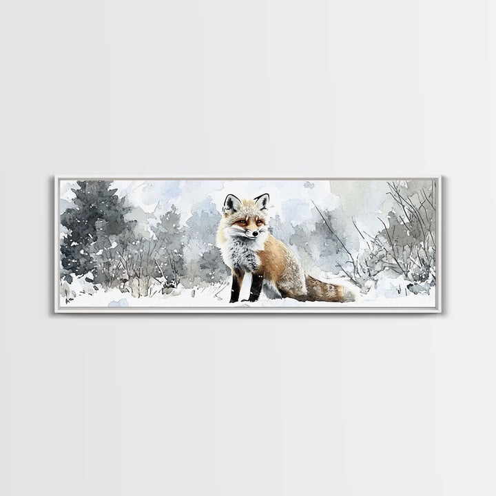 Red Fox In Snowy Forest Framed Canvas Print, Winter Wildlife Wall Art, Woodland Animal Decor, Rustic Nature Gift For Her