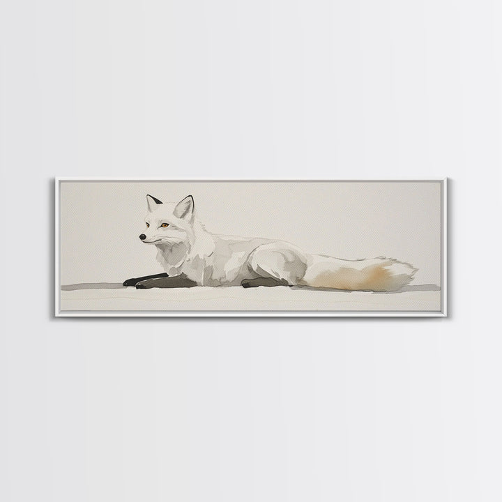 White Arctic Fox Minimalist Wall Art, Neutral Wildlife Canvas Print, Scandinavian Woodland Decor, Serene Animal Art Gift