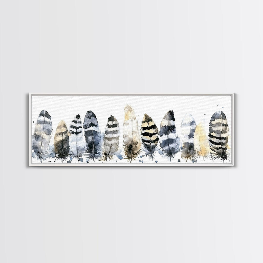 Watercolor Feather Collection Wall Art, Boho Bird Feather Canvas Print, Neutral Nature Decor, Rustic Gallery Wall Print Set