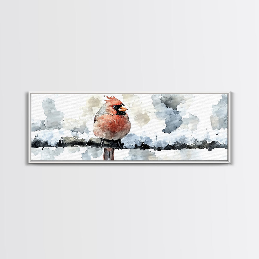 Snowy Red Cardinal On Fence Framed Canvas Print, Winter Bird Wall Art, Rustic Farmhouse Home Decor, Christmas Gift For Her