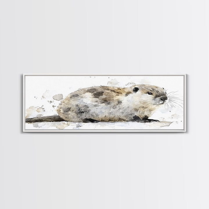 Cute River Otter In Snow Canvas Print, Watercolor Animal Art, Woodland Nursery Decor, Wildlife Wall Art, Housewarming Gift
