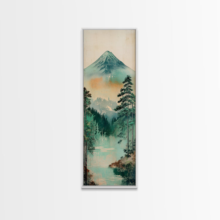 Mount Fuji Lake And Pine Forest Wall Art, Japanese Landscape Print, Japandi Decor, Calming Nature Fine Art Framed Canvas Print