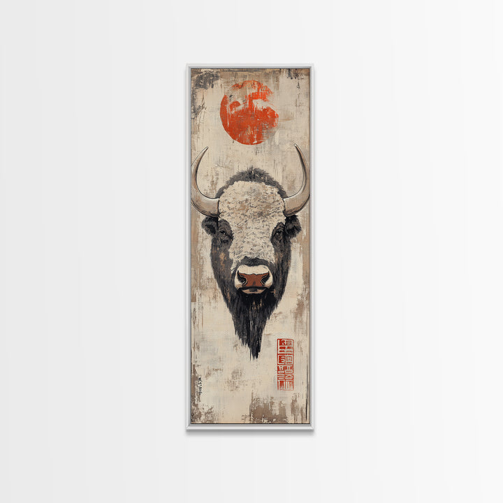 White Bison Portrait Framed Canvas Print, Western Wall Art, Rustic Farmhouse Decor, Buffalo Art, Southwest Statement Artwork