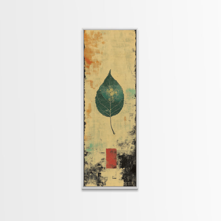 Green Botanical Leaf Wall Art, Japanese Wabi Sabi Nature Print, Minimalist Organic Modern Decor, Vertical Canvas Print For Home