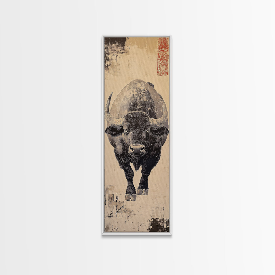 Black Bison Ink Study Wall Art, Rustic Wildlife Canvas Wall Art, Western Decor, Japanese Inspired Print, Gift For Him, Lodge Home Decor