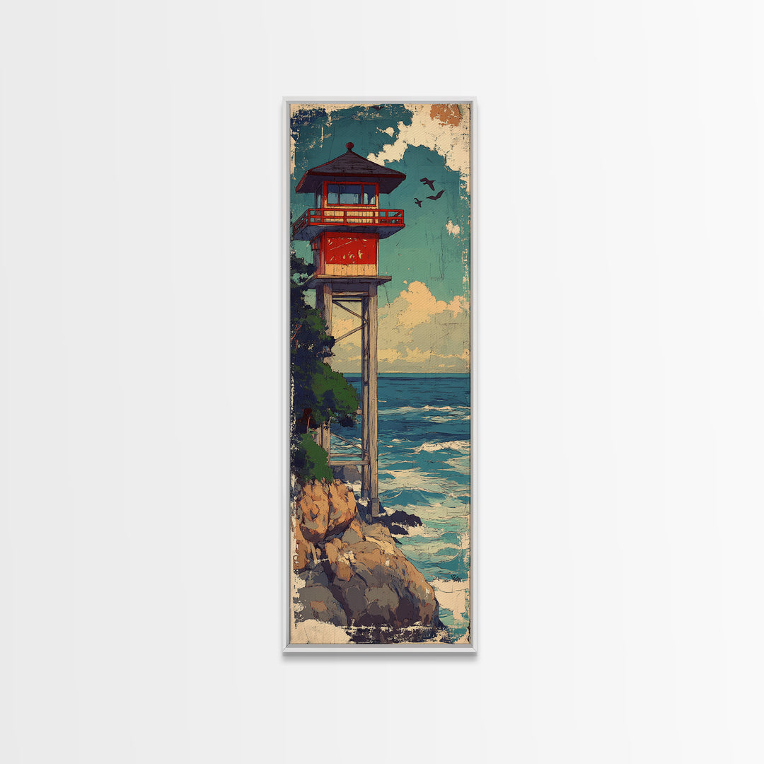 Coastal Lifeguard Tower Above Ocean Wall Art, Beach House Decor, Nautical Canvas Print, Seaside Landscape, Summer Home Decor Gift