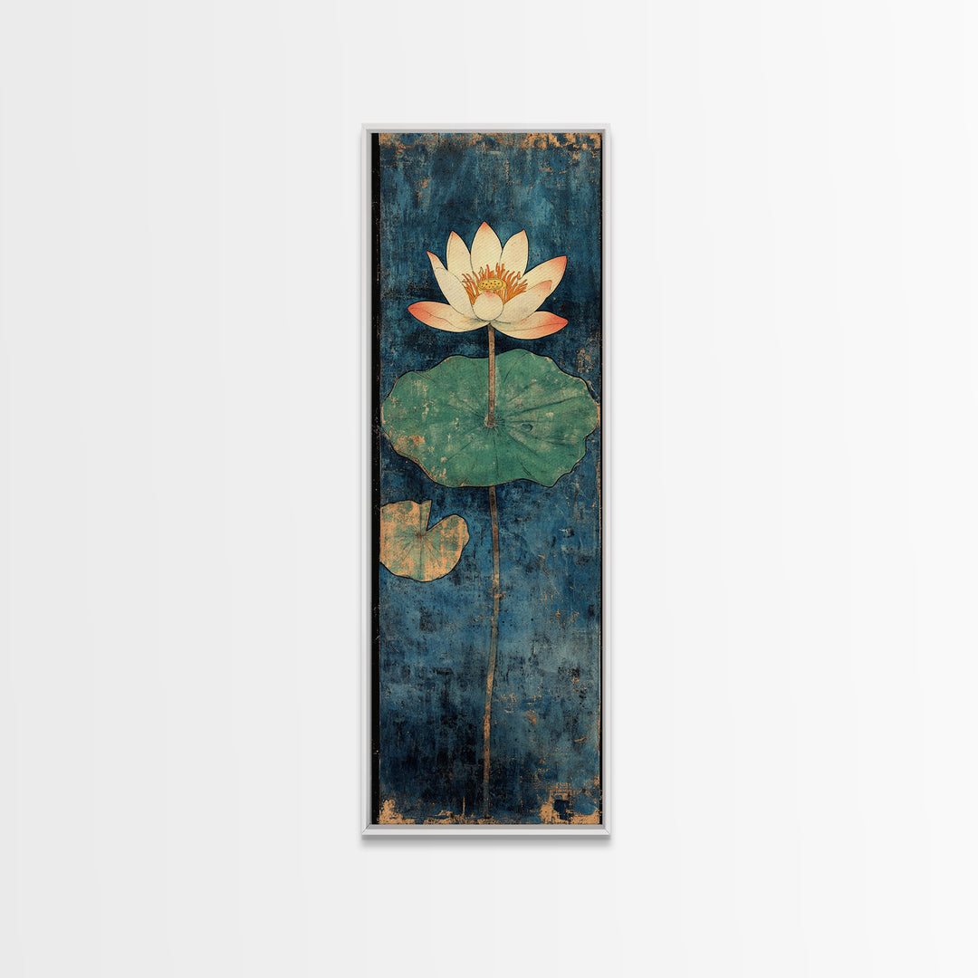 White Water Lily Lotus Canvas Print, Japanese Pond Wall Art, Blue Botanical Decor, Zen Home Decor, Nature Wall Art Print